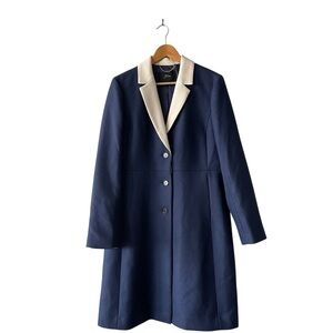 J. Crew Navy 100% Wool Contrast Lapel Topcoat 14